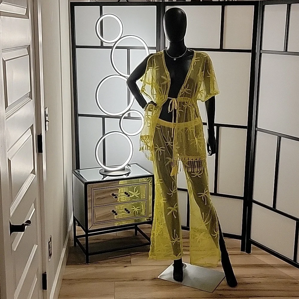 MIKEN Swim | 2-piece | Mesh Swimsuit Coverup | Sz. S | Mustard | NWOT + Swim top - Picture 3 of 17